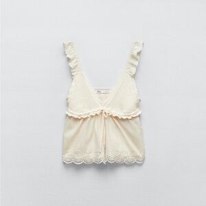 Zara Ivory Sleeveless Top with Lace Detail